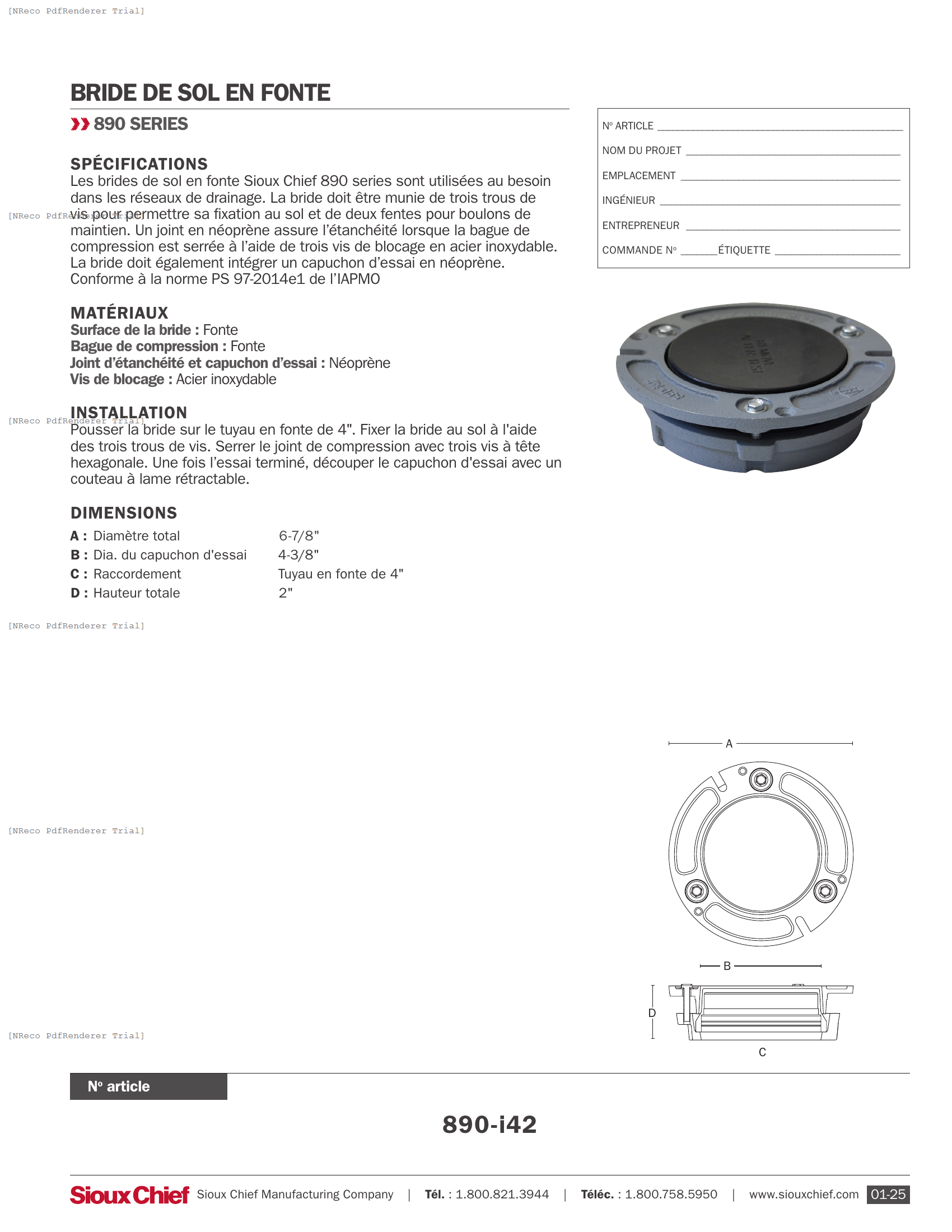 FR_890-I42 - CAST IRON CLOSET FLANGE - SPEC SHEET.PDF Specification Document